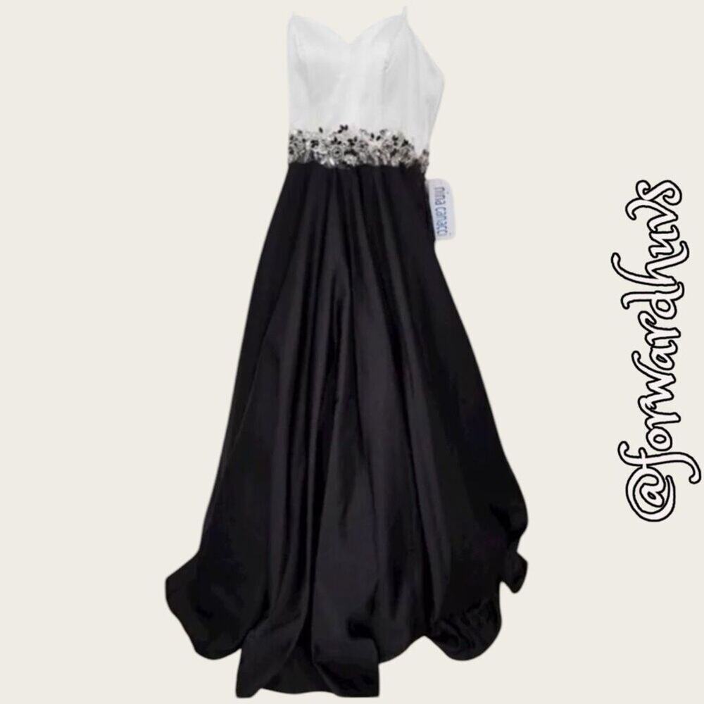 Nina Canacci Satin Sweetheart - Black & White Formal Dress - Size 0